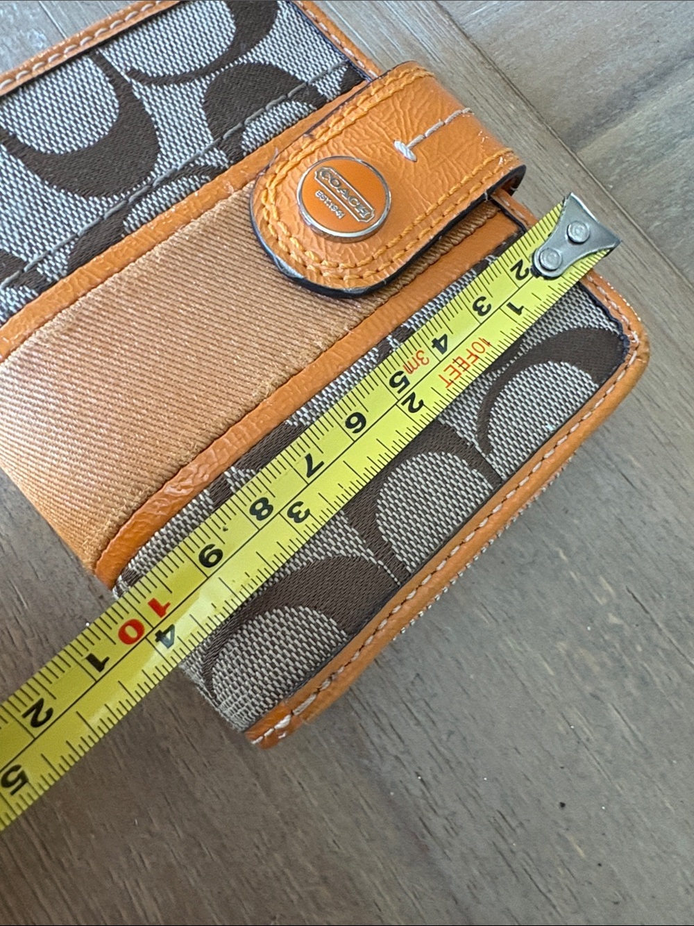 Coach Brown Signature Canvas Wallet with Orange Trim - Picture 8 of 8